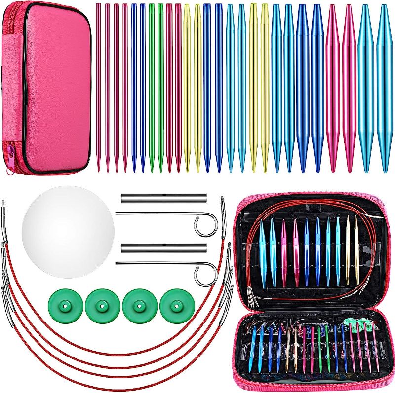 Photo 1 of 24 Pieces Aluminum Interchangeable Circular Knitting Needle Set with 1 Storage Case, 13 Size Interchangeable Crochet Needles for Knitting