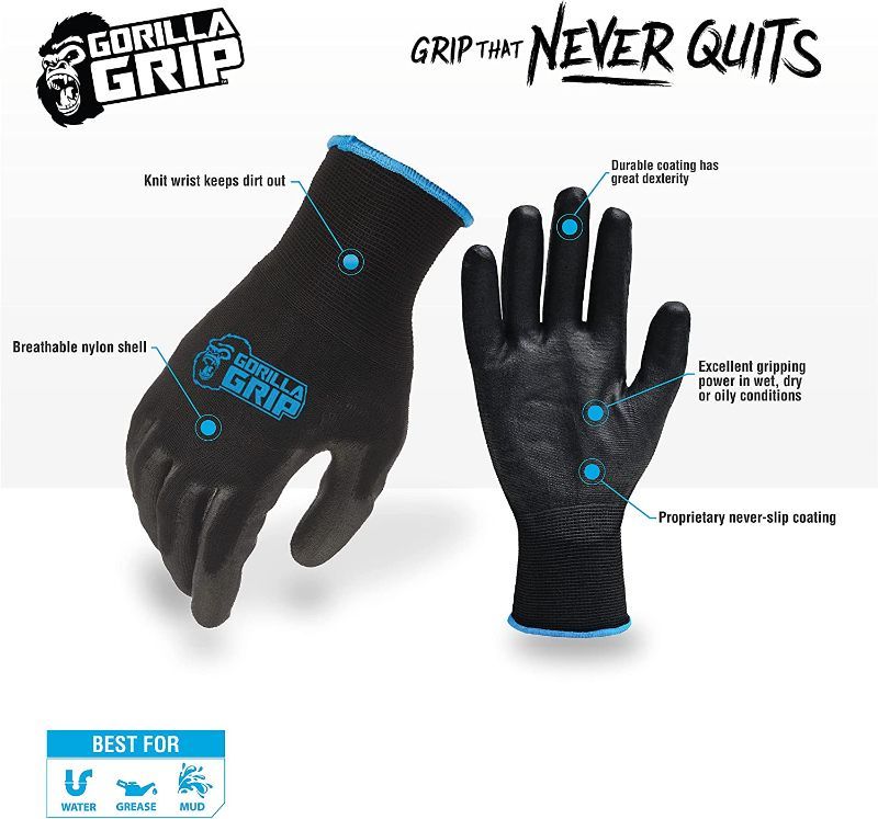 Photo 1 of GORILLA GRIP Never Slip, Maximum Grip All-Purpose Gloves Large