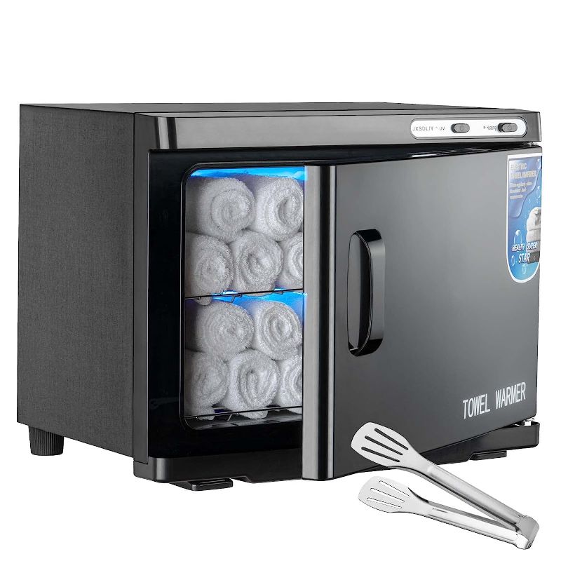 Photo 1 of Limited-time deal: Hot Towel Warmer Cabinet with LED Light - JXSDLIY 23L Large Capacity Towel Cabinet for Bathroom 2-in-1 Professional Hot Towel Warmers for Facials SPA Massage Salon Heats Up Quick Towel Heater (black) 