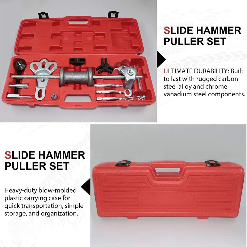 Photo 1 of 
9-Way Slide Hammer Puller Set, Internal/External Slide Hammer Puller Set, Front Wheel Hub Bearing Remover & Rear Wheel Axle Hub Dent Shaft Puller Tool Kit