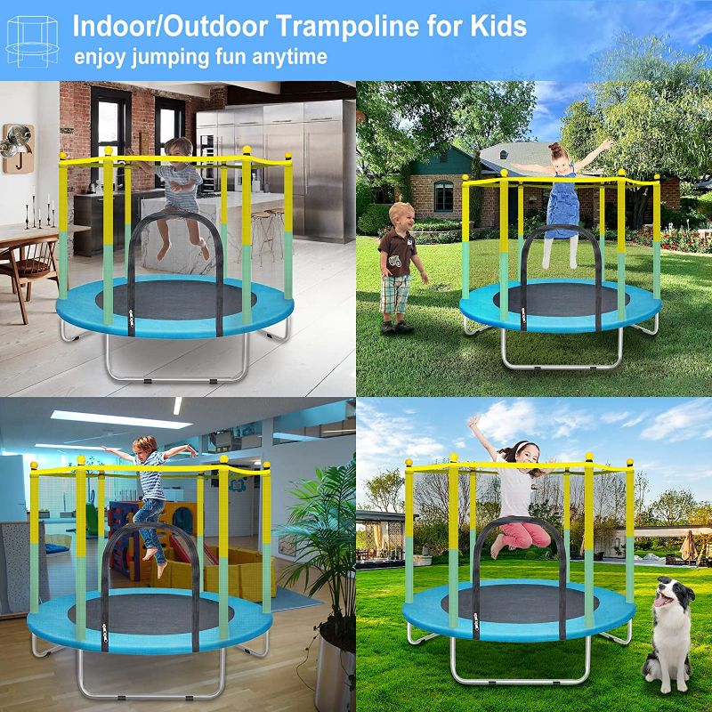 Photo 1 of 32inch Small Trampoline for Kids with Net, 4 Outdoor Toddler Trampoline with Safety Enclosure, Baby Trampoline Round Jumping Mat, Recreational Trampolines Birthday Gifts for Children Boy Girl 