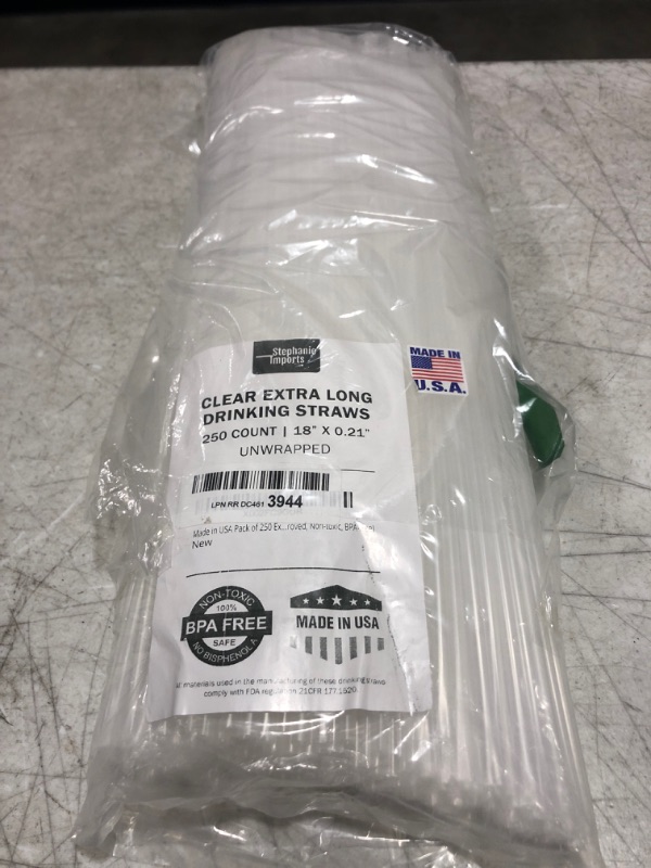 Photo 1 of 250 CT - Clear Extra Long Drinking Straws 1.8" 0.21" 