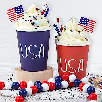 Photo 1 of 4th of July Decorations for Home-2PCS Cups with Faux Whipped Cream-Red and White Blue Patriotic Decor,Fourth of July Sign for Tiered Tray and Memorial Day Decor
