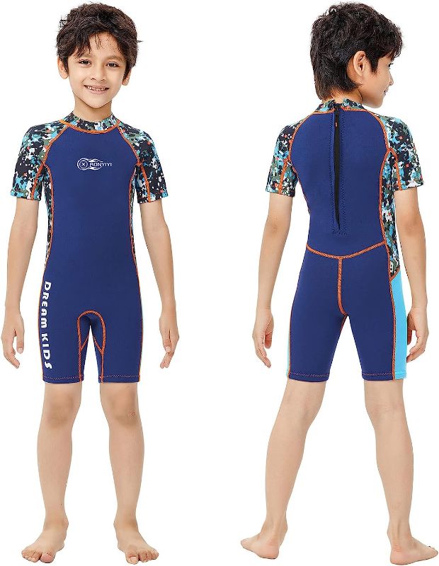 Photo 1 of Enjoy Swimming with AONYIYI Kids Wetsuit for Boys and Girls - 2.5mm Neoprene Thermal Shorty and Full Wetsuit for Diving Surfing Swim Lessons  SIZE M