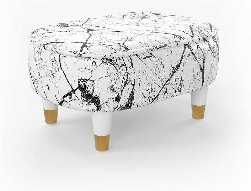 Photo 1 of (WHITE AND GOLD PICTURE FOR REFERENCE) Farini Foot Stool Small Ottoman Foot Rest Oval PU Leather Step Stool with Padded Seat Under Desk Footrest for Living Room Couch (Marbling White) 