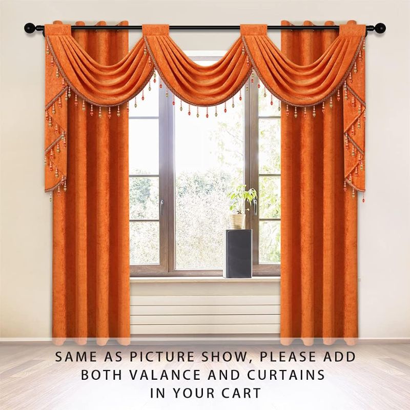 Photo 1 of ELKCA Orange Chenille Waterfall Valance for Living Room 3 Hollow Swags Valance for Kitchen,Rod Pocket,1 Panel   98inch