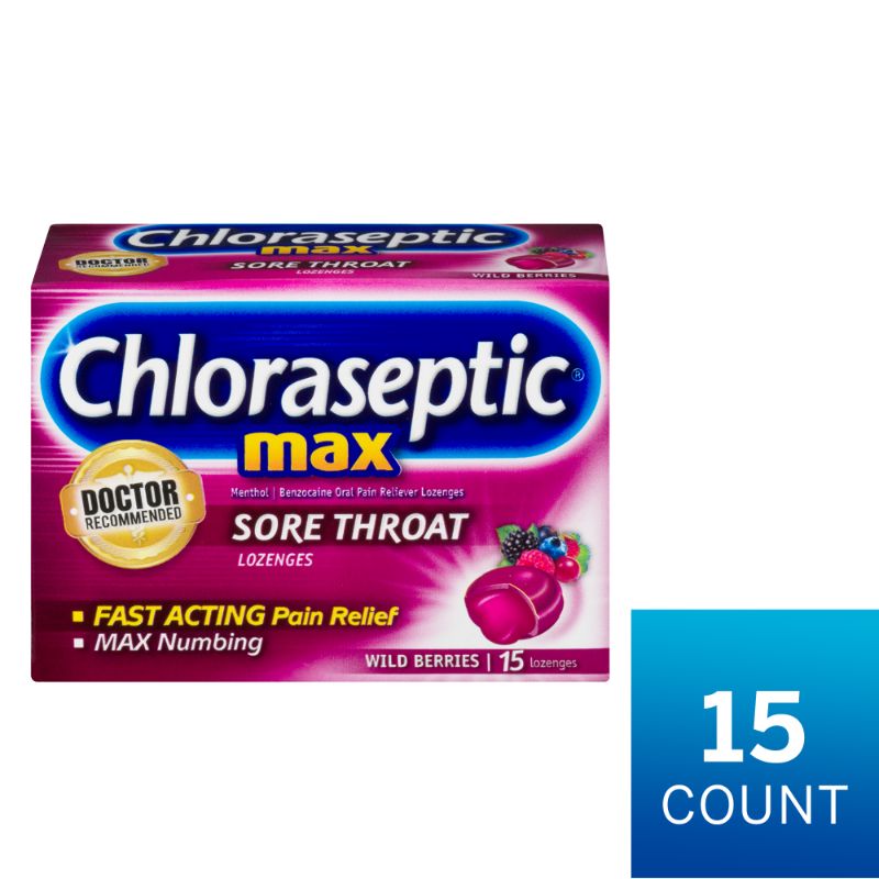 Photo 1 of Chloraseptic Max Strength Sore Throat Lozenges, Wild Berries, 15 Count, 1 Pack 15 Count (Pack of 1) Wild Berries