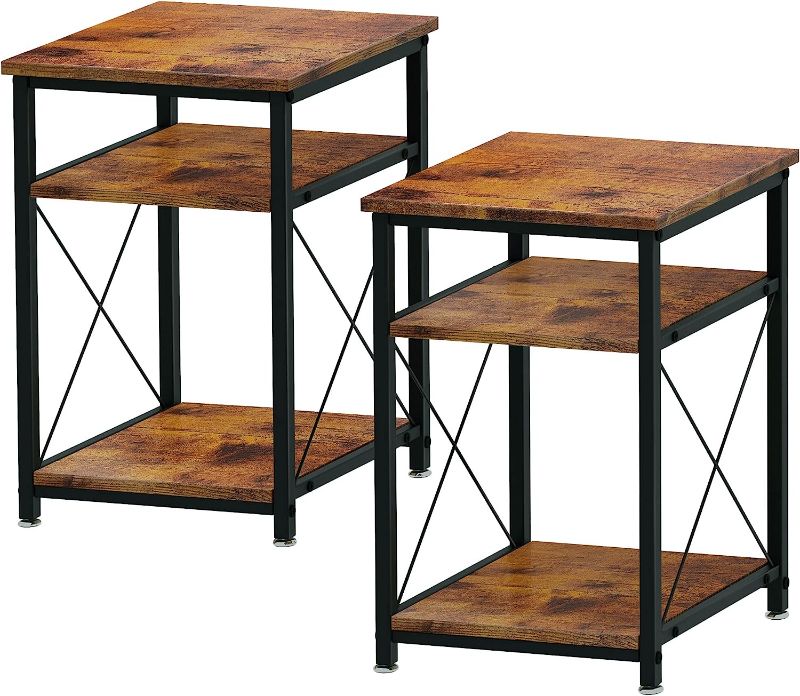 Photo 1 of (((PLEASE READ COMMENTS)) WOODYNLUX Modern Side Table Nightstands Set-of-2 End Table with Storage, Bedside Tables Night Stand with Shelf, Accent Rustic Coffee Table for Sofa, Couch, Bed, Living Room, Bedroom, Rustic (PLEASE READ COMMENTS)))