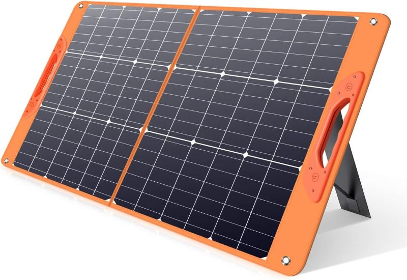 Photo 1 of 100W Folding Solar Panel for Solar Generator, Portable Solar Power Supply with Adjustable Kickstand for Home Emergency, Outdoor, Camping Van, RV, and Off-Grid Emergency Power Station