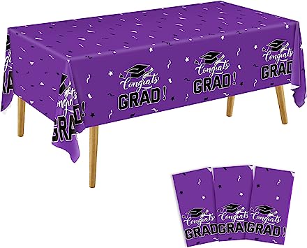 Photo 1 of 2023,Gongrats Grad Tablecover Graduation Decorations Class of 2023 Party Supplies,3 Pack Disposable Plastic Purple Table Cloths 54"x108"
