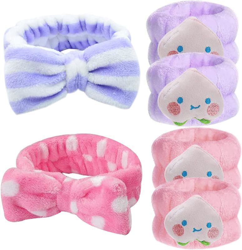 Photo 1 of 6 Pcs Face Wash Headband and Wristband Set, Cute Spa Facial Headband Makeup Skincare Headbands Wrist Bands for Washing Face Women Girl Gift 