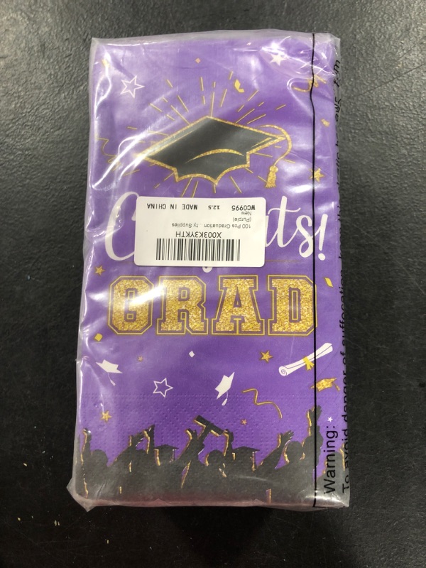 Photo 2 of 100 Pcs Graduation Party Napkins Disposable Congrats Grad Napkins 13" x 16" Graduation Cap Dinner Napkins Class of 2023 Grad Cocktail Napkins Guest Paper Towels for Grad Party Supplies (Purple) 