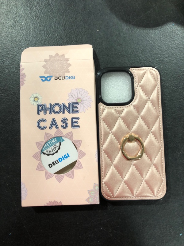 Photo 1 of MZELQ for iPhone 14 Pro Case Stand, Kickstand Mental Ring Elegant Luxury Leather for iPhone 14 Pro Case, Full Body Protection iPhone 14 Pro Case for Girls Women -Pink