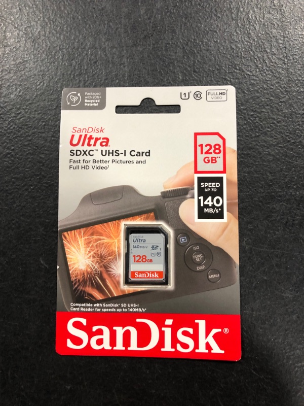 Photo 2 of SanDisk 128GB Ultra SDXC UHS-I Memory Card - Up to 140MB/s, C10, U1, Full HD, SD Card - SDSDUNB-128G-GN6IN Memory Card Only 128GB