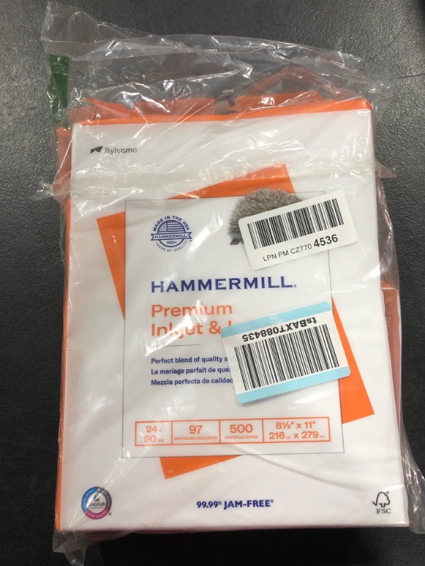 Photo 2 of Hammermill Premium Inkjet & Laser 8.5" x 11" Multipurpose Paper, 24 lbs., 97 Brightness, 500 Sheets/Ream