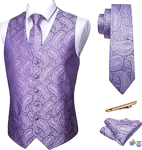 Photo 1 of Barry.Wang Formal Men Vest Paisley Jacquard Silk Tie Suit Waistcoat Set Wedding LARGE