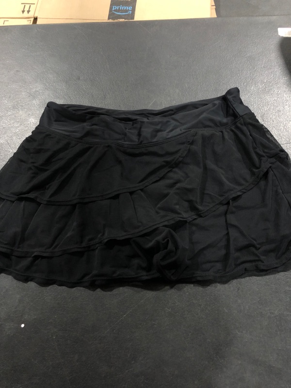Photo 2 of Aleumdr Women's Waistband Layered Swimdress Ruffle Swim Skirt Swimsuit Bottom X-Large Black