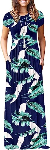 Photo 1 of AUSELILY Women Medium Short Sleeve Loose Plain Casual Long Maxi Dresses with Pockets 