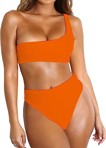 Photo 1 of Byoauo Womens Medium Bikini One Shoulder Top with High Waisted Bottom Two Piece Swimsuits