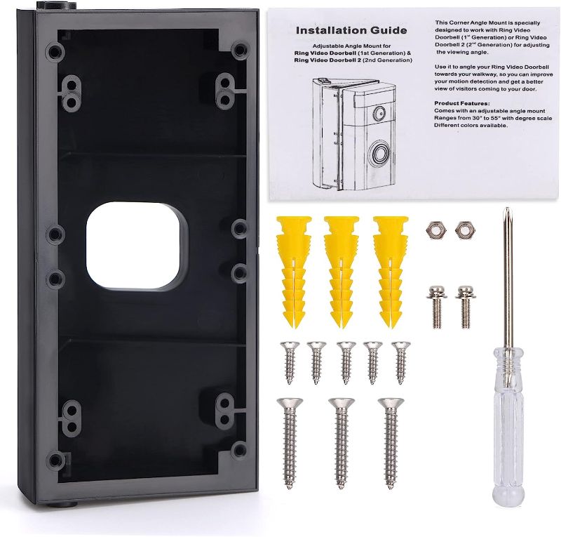 Photo 1 of Doorbell Angle Mount Compatible with and Wi-Fi Enabled Video Doorbell, Replacement Angle Adjustment Adapter Mounting Bracket Wedge Kit (Black-A)