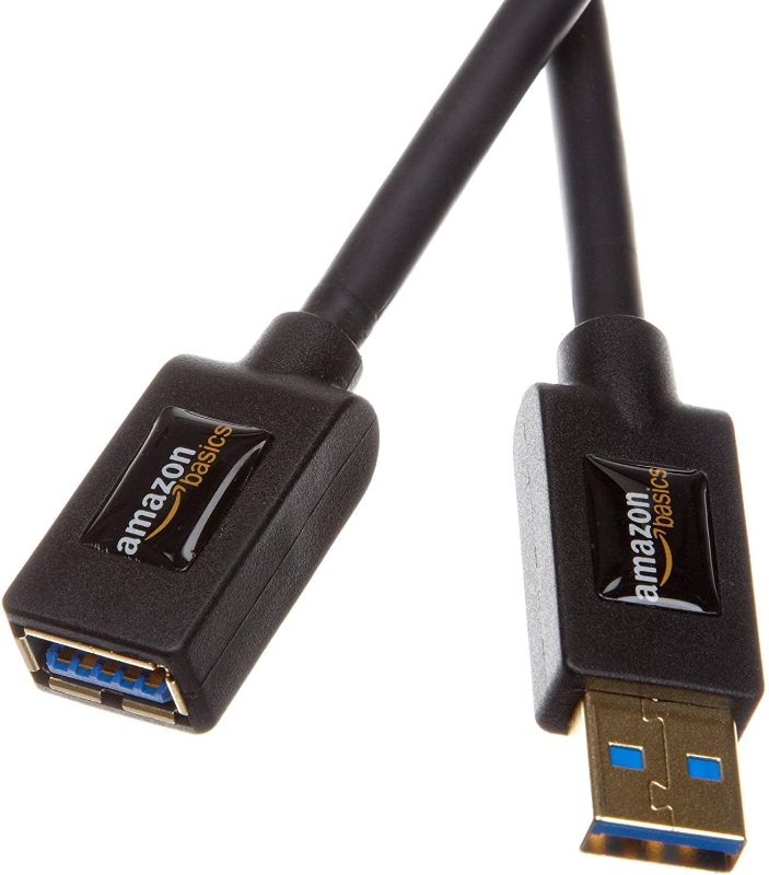 Photo 1 of Amazon Basics USB-A 3.0 Extension Cable, 4.8Gbps High-Speed, Male to Female Gold-Plated Connectors, Black 9.8 Ft 