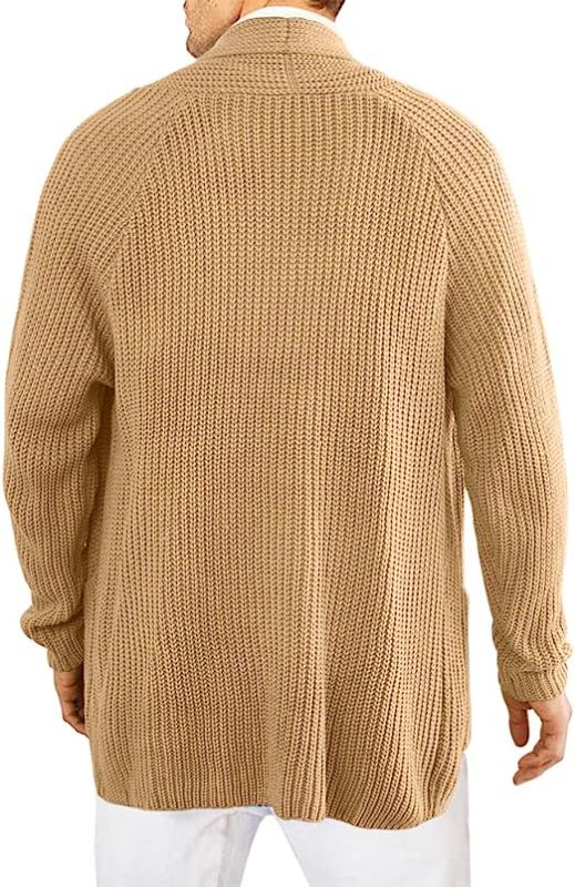 Photo 1 of Aoysky Mens Shawl Collar Cardigan Sweater Casual Long Sleeve Cotton Open Front Knit Sweater with Pockets
