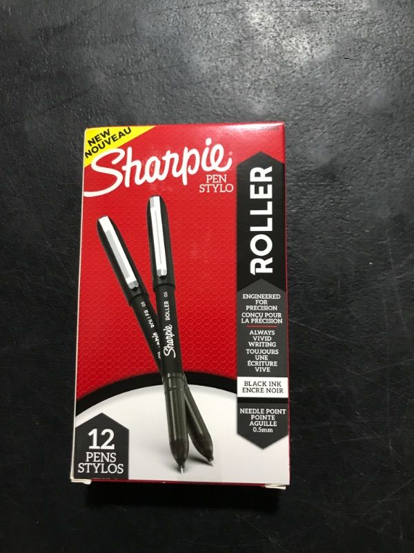 Photo 1 of SHARPIE Rollerball Pen, Needle Point (0.5mm) Precision Pen, Black Ink, 12 Count