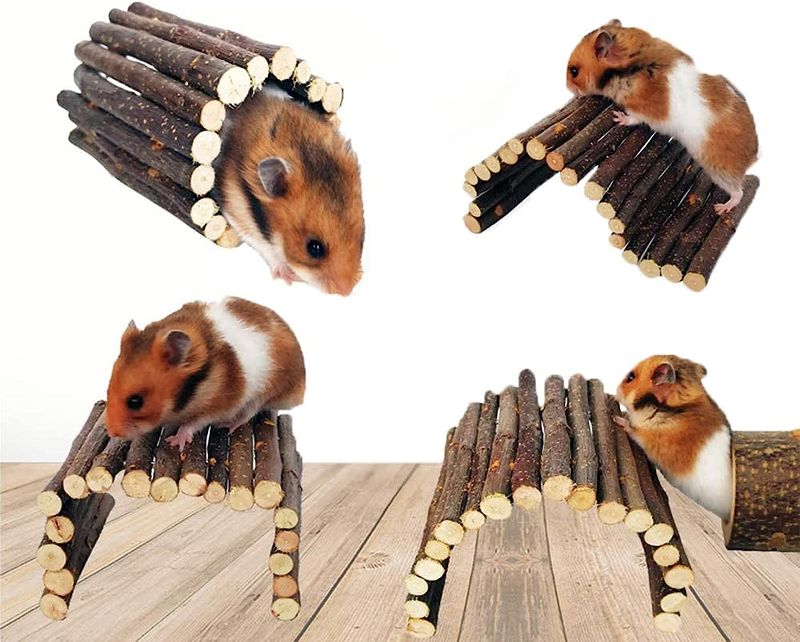 Photo 1 of 2 Pack Hamster Bridge Guinea Pig Ladder, Nature Apple Wood Rodent Chew Toy, Bendable Small Animals Cage Hideout Fence Habitat Decor for Hedgehog Parrot Turtle Ferret Reptile Play Climb (M - 5"Wx9"L)