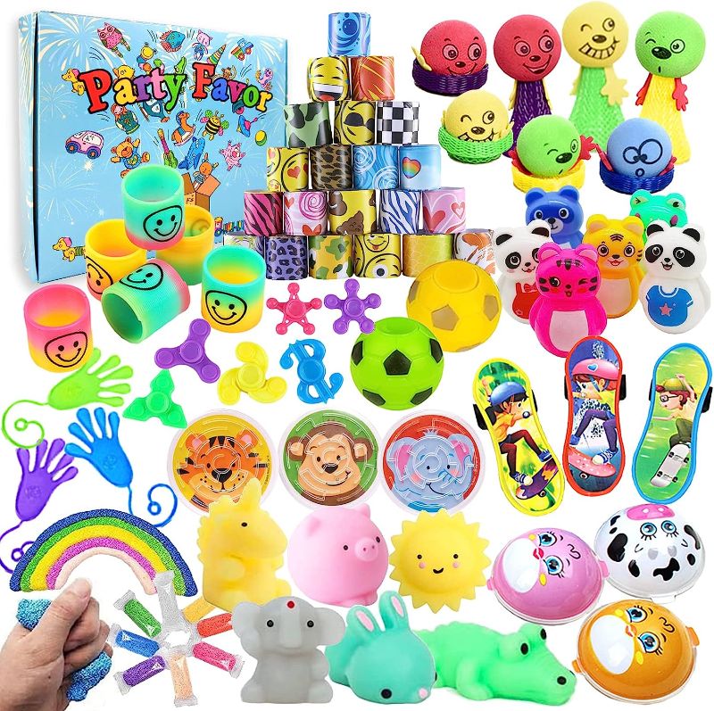 Photo 1 of 55 Party Favors Toy Assortment for Kids 4-8-12,Birthday Gift Bag Pinata Fillers Stocking Stuffers,School Classroom Prize For Rewards Treasure Box Chest Toys Goodie Bags