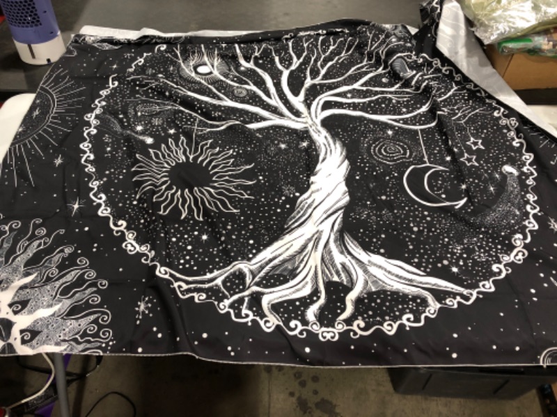 Photo 2 of  Tenacious Tree of Life Tapestry Sun and Moon Tapestry Black and White Tapestry Star Wall Hanging decor for Bedroom