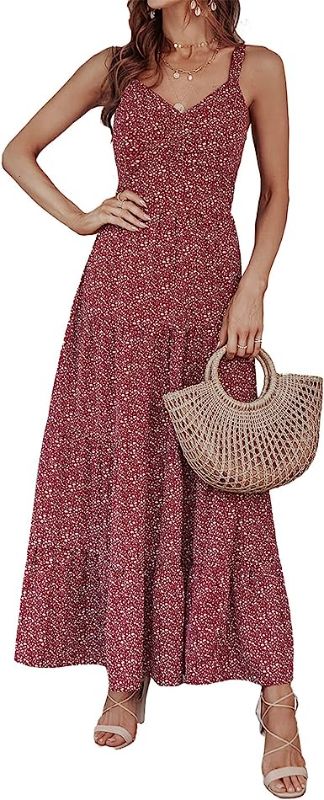 Photo 1 of BTFBM Women Sleeveless V Neck Summer Maxi Dresses 2023 Print Backless Strap Tie Back Beach Party Pleated Long Boho Dress 2xl
