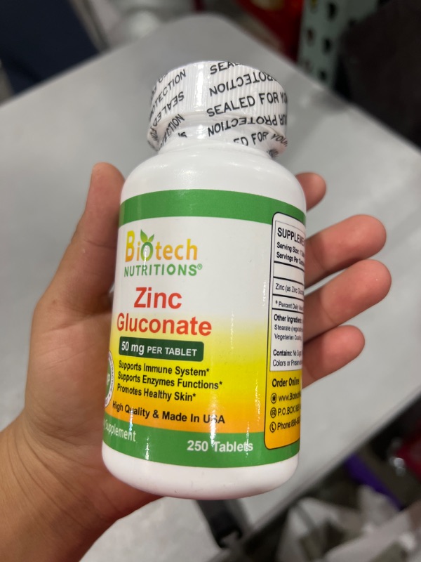 Photo 2 of Biotech Nutritions Zinc Gluconate 50 mg 250 Tablets Made in USA Vegetarian/Vegan Zinc Gluconate (Pack of 2) 250 Count (Pack of 2)