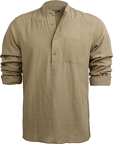 Photo 1 of Alizeal Mens Casual Cotton Henley Shirt Long Sleeve Button Down Beach Vacation