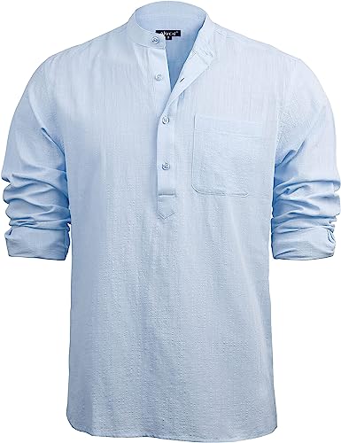 Photo 1 of Alizeal Mens Casual Cotton Henley Shirt Long Sleeve Button Down Beach Vacation XL