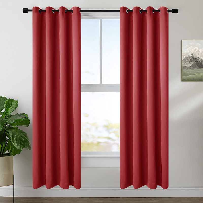 Photo 1 of BONZER Grommet Blackout Curtains for Bedroom - Thermal Insulated, Noise Reducing and Light Blocking, Room Darkening Curtains for Living Room, Red, 60 x 95 inch, Set of 2 Panels