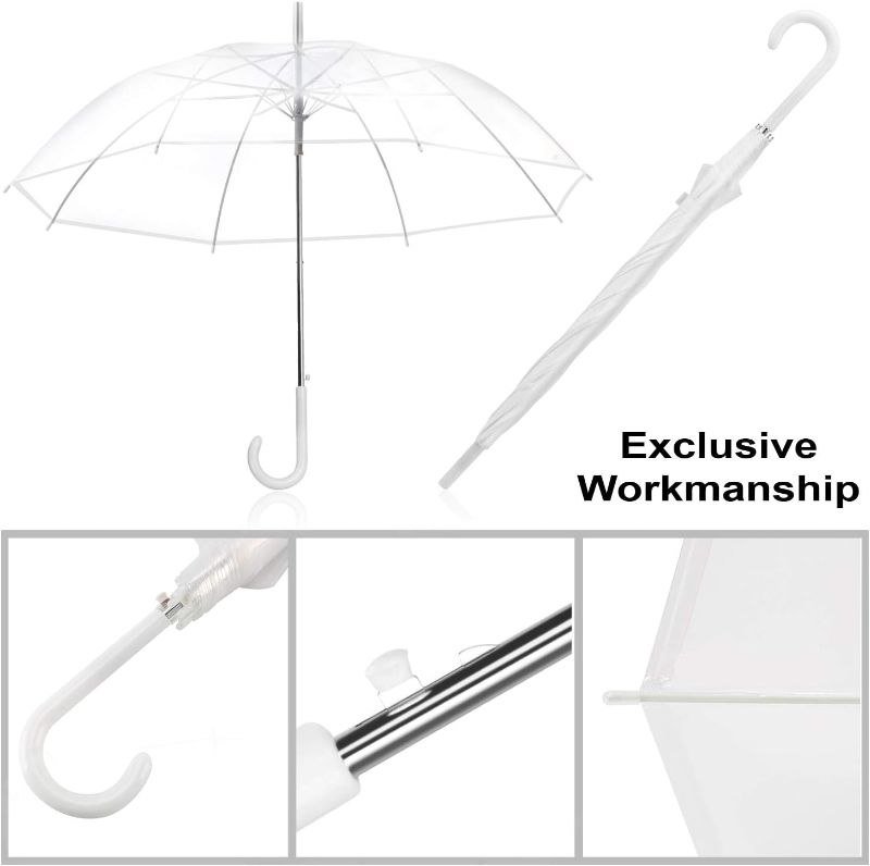 Photo 1 of 2 PACK 46 Inch Clear Bubble Umbrella Large Canopy Transparent Stick Umbrellas Auto Open Windproof with European J Hook Handle Outdoor Wedding Style Umbrella for Adult White Handle