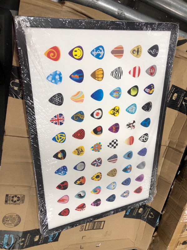 Photo 1 of Guitar Pick Collage Framed Wood Wall Decor - Large Guitar Pick Picture for Office, Music Room or Man Cave White/Black