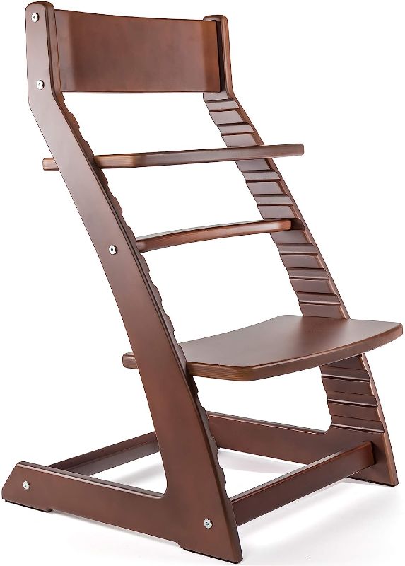 Photo 1 of Fornel Dark Walnut Adjustable Wooden High Chair Baby Highchair Solution for Babies and Toddlers Dining Highchair
