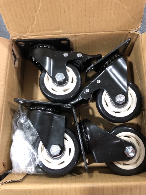 Photo 2 of 3 inch Swivel Caster Wheels with Top Plate and Bearing Heavy Duty with Total Lock Brake Total Capacity 1000lbs for Set of 4 Black (2 with Brakes and 2 Without)