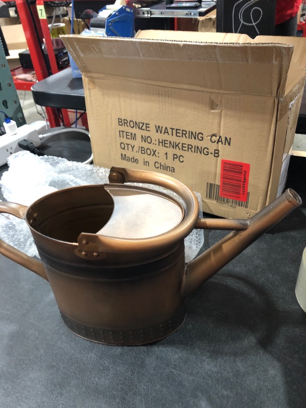 Photo 2 of 1 Gallon Galvanized Steel Watering Can with Embossed Design for Outdoor and Indoor Gardening Bronze 