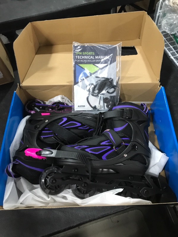 Photo 2 of 2PM SPORTS Vinal Girls Adjustable Flashing Inline Skates, All Wheels Light Up, Fun Illuminating Skates for Kids and Men- Azure Small (1Y-4Y US) Violet & Magenta Medium - Big Kid (1-4 US) - SIZE MD 