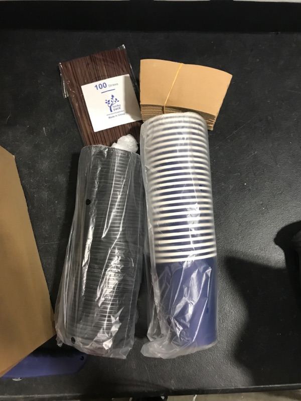 Photo 1 of [100 Pack] 12 oz Paper Coffee Cups, Disposable Paper Coffee Cup with Lids, Sleeves, and Stirrers