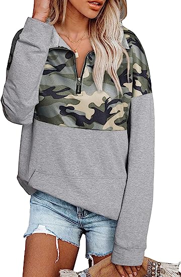 Photo 1 of AlvaQ Women Sweatshirt Casual Long Sleeve Quarter Zip Color Block Pullover Tunic Tops With Pockets size Large