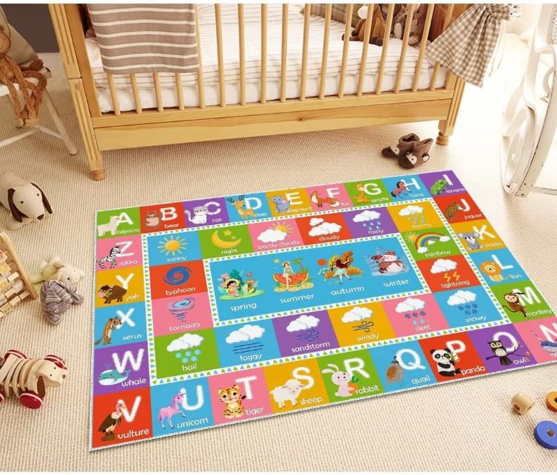 Photo 1 of ABC Alphabet Educational Learning & Animals Weather Seasons Recognition Rug, Fun Non-Slip Play Rug Carpet for Boys & Girls, Children Bedroom...