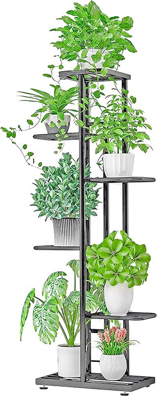 Photo 1 of  Plant Stand Shelf 6 Tier Indoor Outdoor, Flower Pot Holder Rack for 7 Pots, Plants Organizer Garden Home Office Living Room Balcony Patio (black)