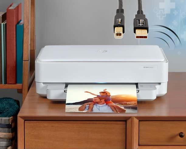 Photo 1 of HP Envy 6052e All-in-One Wireless Color Inkjet Printer, Print Copy Scan, 2-Sided Printing, WiFi USB Bluetooth Connectivity, 6 Months Instant Ink Included, White, W/Silmarils Printer Cable