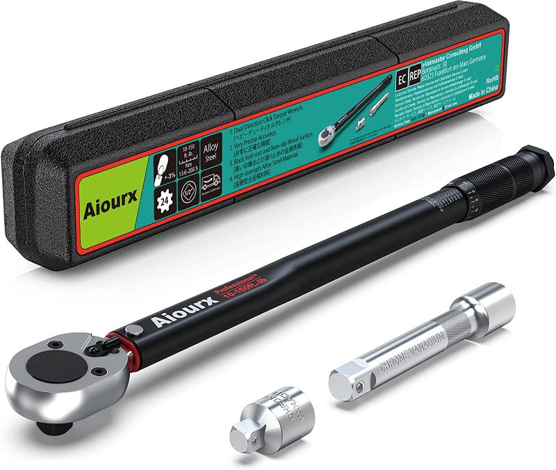 Photo 1 of Aiourx 1/2 Inch Drive Click Torque Wrench Set 10-150 ft.-lb. / 13.6-203.3 Nm 3 Pieces Black
