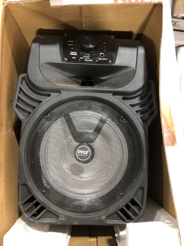 Photo 2 of 400W Portable Bluetooth PA Loudspeaker - 8” Subwoofer System, 4 Ohm/55-20kHz, USB/MP3/FM Radio/ ¼ Mic Inputs, Multi-Color LED Lights, Built-in Rechargeable Battery w/ Remote Control - Pyle PPHP844B