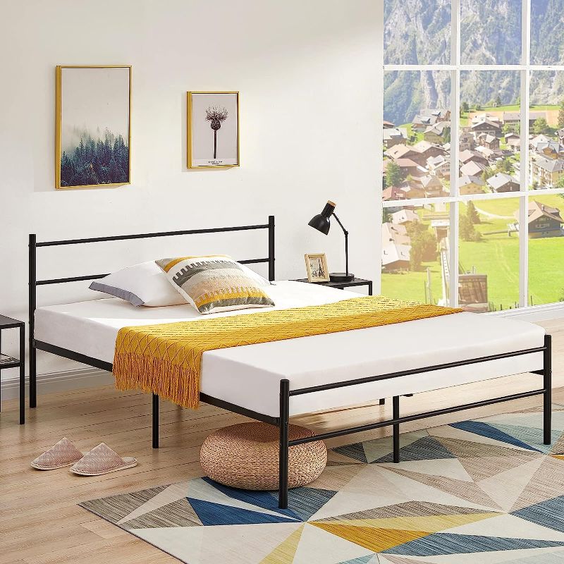 Photo 1 of AINGOO Full Size Modern Platform Bed Frame with Headboard and Footboard, Heavy Duty Steel Slat Support Mattress Foundation, No Box Spring Needed, Black

