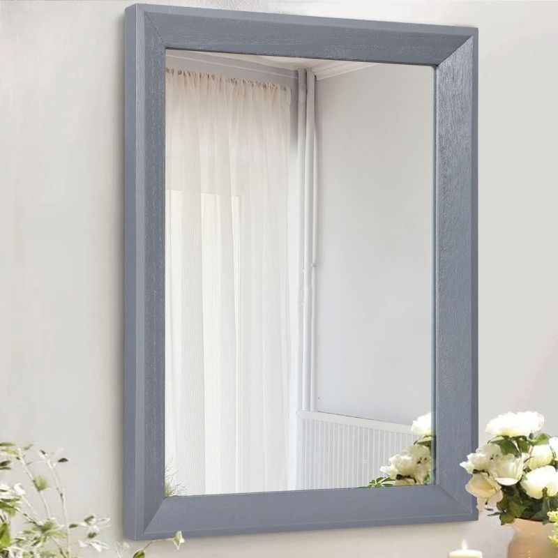 Photo 1 of AAZZKANG Grey Wall Mirror with Wood Frame Rectangle Mirror Decorative Farmhouse Bedroom Bathroom Rustic Mirror Wall Decor 